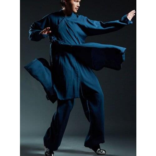 Unisex 3color cotton&linen shaolin monks gown kung fu taoist suits taoism lay uniforms robe wushu martial arts clothing