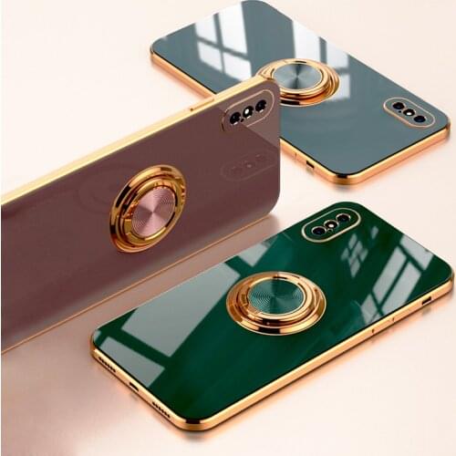 Luxury Plating Soft Case For iPhone XS X 12 11 Pro Max XR 7 8 Plus XSMax 12Pro iPhonex iPhonexs Silicone Covers With Ring Holder