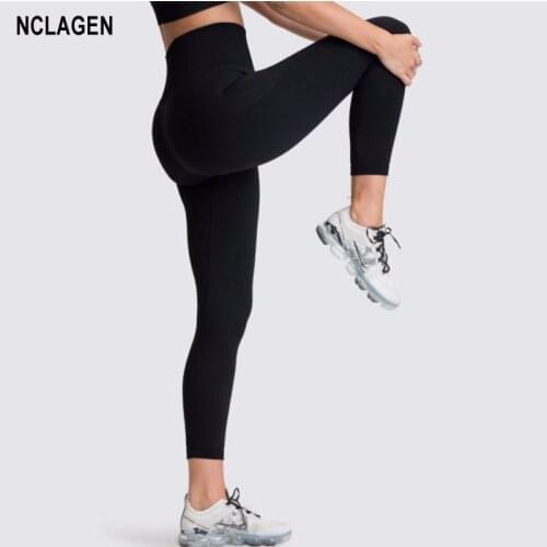 NCLAGEN Seamless Leggings High Waist Yoga Pants Fitness Sexy Breathable Gym Workout Squat Proof Quick Dry Black Knitting Tights