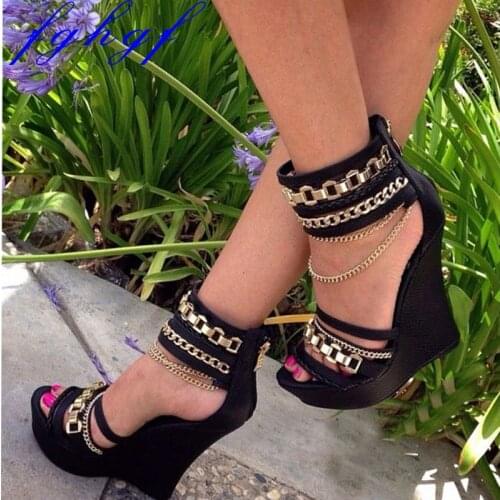 Fghgf New Womens sandals, womens wedges and black pumps with multiple chains are fashionable and sexy for weddings and parties