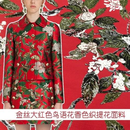 Autumn and winter new three-dimensional gold wire red bird floral color weaving jacquard coat clothing thick 155cm wide