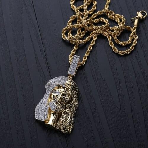 Hip Hop Bling Iced Out Semi Machine Jesus Piece Pendants Necklace for Men Rapper Jewelry Gold Color