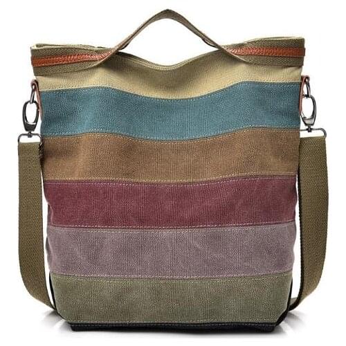 Casual Womens Bag Simple Literary Canvas Shoulder Messenger Bags Large Capacity Multi-layer Stitching Canvas Tote Handbag