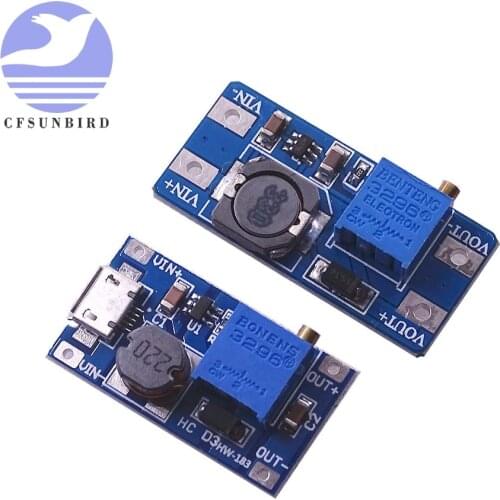 1PC MT3608 DC-DC Adjustable Boost Module 2A Boost Plate Step Up Module with/without MICRO USB 2V-24V to 5V 9V 12V 28V