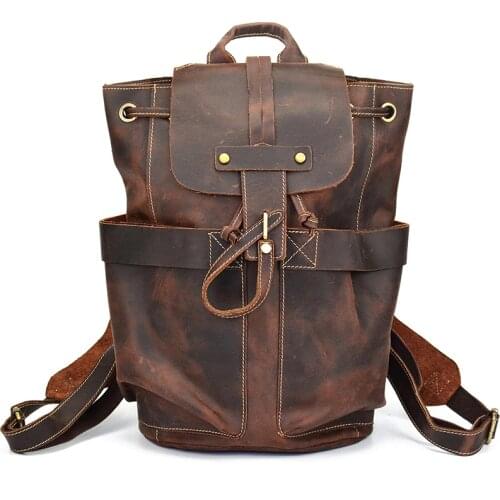 Luufan Crazy Horse Genuine Leather Backpack For Man Women cow leather Travel Backpack Male Rucksack School Bags Laptop Bag