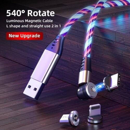 540° 2.4A Luminous Lighting usb cable for iPhone 12 11 Pro 3 in 1 2in1 LED Micro USB Type C charger Wire for Huawei Samsung