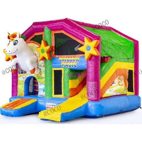 Free air ship to door, Rainbow unicorn inflatable bouncer jumper, moon bounce house, 5x4m jumping bouncy combo