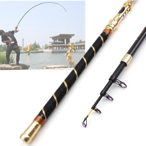 Gold color2.1m 2.4m 2.7m 3.0m 3.6m Carbon Fiber sea fishing Spinning Rod Superhard Travel Telescopic Fishing Rod Fishing Tackle