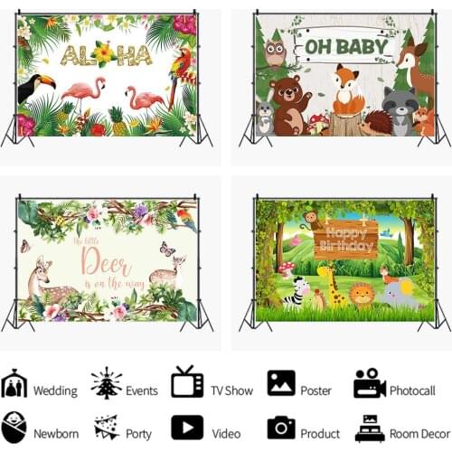Spring Forest Lion Bear Animal Happy Party Backdrop Kids Birthday Room Table Decoration Child Baby Custom Vinyl Background Photo