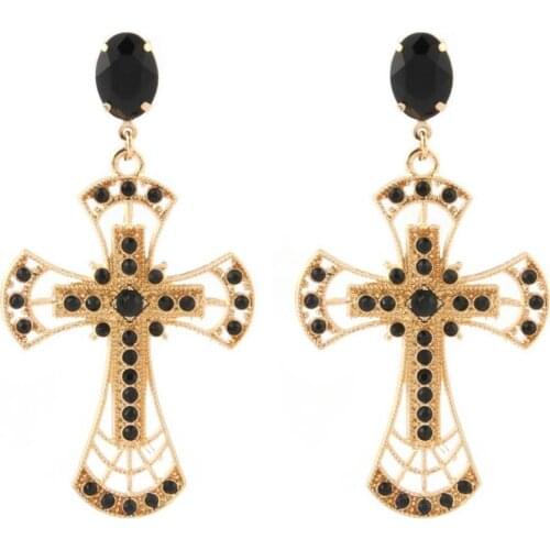 Oorbellen Vintage Boho Crystal Cross Earrings for Women Big Long Earrings Brincos 2019 Zinc Alloy Earrings