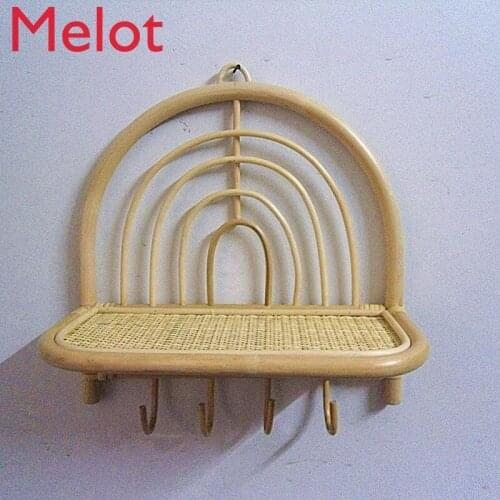 Customized High-End Handmade Bamboo Hanging Basket Rattan Hook Rack Storage Rack One-Shaped Rattan Board Rack