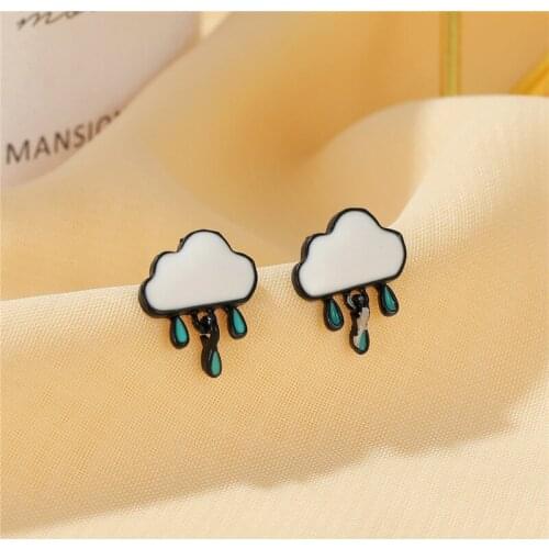 New Fashion Asymmetric Geometry Clouds Rain Cute Small Stud Earrings For Women Wedding Party Jewelry Accessories