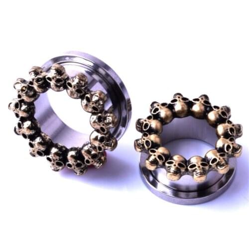 2PCS Punk New Ear Plugs Tunnels Sexy Body Jewelry Stainless Steel Skeleton Skull Fashion Piercing Ear Expansions Gift Summer