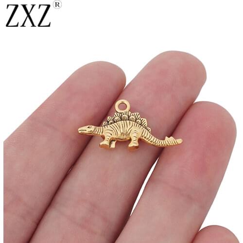 ZXZ 20pcs Antique Gold Tone Dinosaur Charms Pendants Beads for Bracelet Necklace DIY Jewelry Making Findings 26x13mm