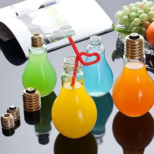 1PCS 200/300/350/400/500ML Innovative Plastic Light Bulb Fruit Juice Bottles Cute Juicer Milk Water Bottle Colorful Leak-proof