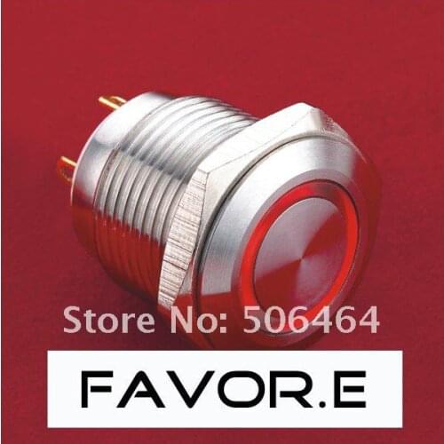* 16mm Stainless steel IP65 ring illuminated Pushbutton Switch with LED lamp PIN terminal