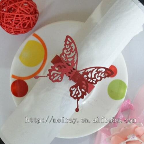 200pcs/lot wedding napkin rings for party , laser cut butterfly napkin rings red