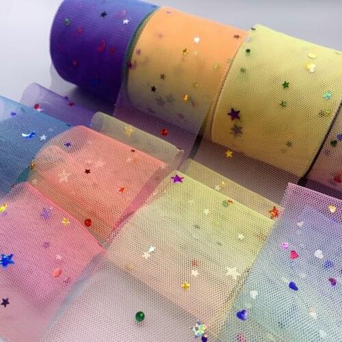 25y/roll 6cm Glitter Sequin Star Moon Tulle Roll Tutu Fabric Wedding Decoration Organza Laser DIY Crafts Birthday Party Supplies