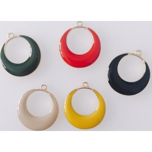 4 pieces / lot Personalized new golden drop oil geometric hollow round earring pendant accessory material Other