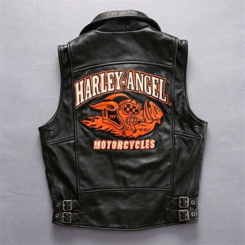 Free Shipping 2020 Motorcycle Biker Cow Mens Short Slim Street Vintage Vest Genuine Leather Sleeveless Coat