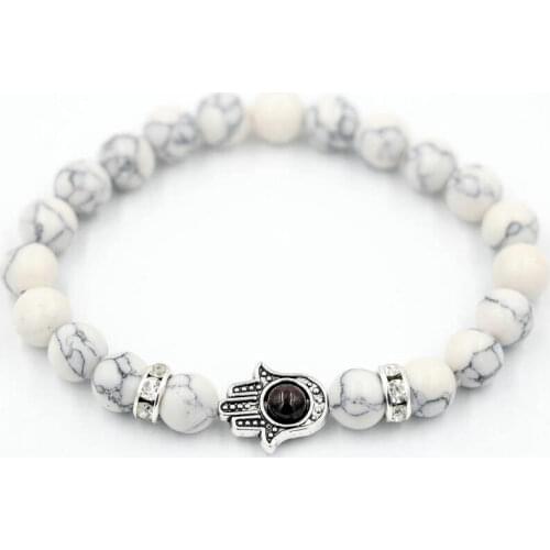 BPPCCR Stone beads Bracelet For Men Women Fatima Hand women Elasticity Bracelets Elasticity pulsera Female Jewelry