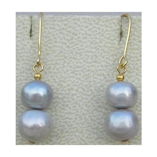 Free shipiing Hoop AAA ++ Gray South Sea Pearl Dangle Earrings 14K/20 hook