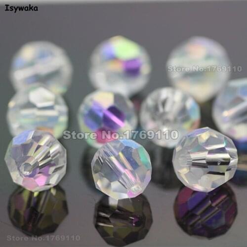 Isywaka 8mm 70Pcs White AB Color Football Faceted Austrian crystal Beads Round Glass Loose beads accessories DIY Making