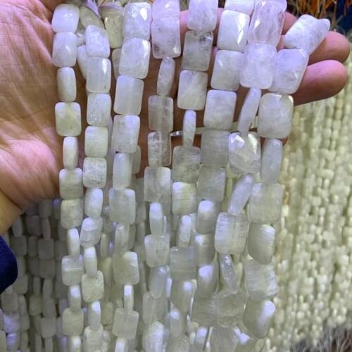 8-17mm Natural White Moonstone Beads Faceted Square Rectangle DIY Loose Beads For Jewelry Making Beads Women Bracelet Necklace