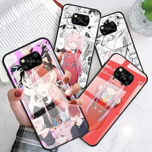 Tempered Glass Luxury Cover Anime Darling in the FranXX For Xiaomi POCO F3 F2 X3 NFC X2 M2 Pro Shockproof Shell Phone Case
