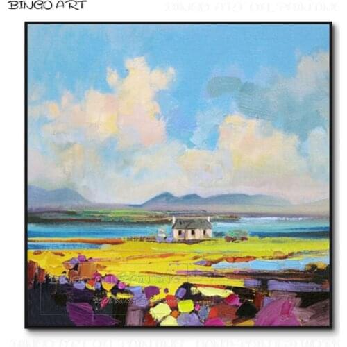 Pure Hand-painted Colorful Abstract Landscape Oil Painting Rich Colors Knife Abstract Landscape Oil Painting for Wall Decoration