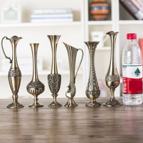 Europe retro peacock vase metal alloy gold/bronze small vases crafts table antique modern home decoration flower bottle/jug