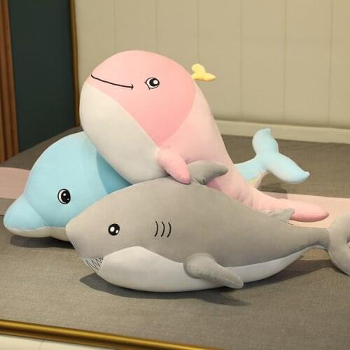 30-100CM Down Cotton Shark Plush Toy Stuffed Plush Whale/Dolphin Doll Sea Animal Toy Fluffy Soft Long Sleeping Pillow Baby Gifts