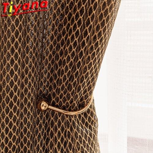 Caramel/Light Gray Pure Hollow Curtains for Living Room Modern Geometric Textile Tulle for Bedroom Semi-Blackout Curtains #VT