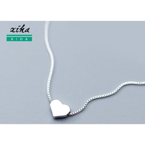 XIHA Soild 925 Sterling Silver Heart Choker Necklace for Women Girls Kids Chain Necklaces S925 Silver Jewelry 2020