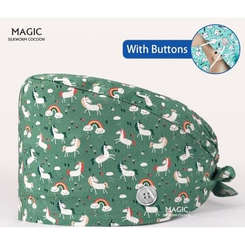 Scrubs Caps with Sweat-absorbent Printing Caps Pet Dust Proof Work Hats Beautician Working Caps Dental Hospital Nurse Soft Hats