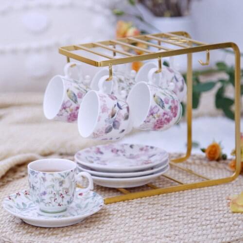 Ins pastoral style concentrated ceramic coffee cup and saucer 6-piece set mix and match small coffee cup afternoon tea mini cup