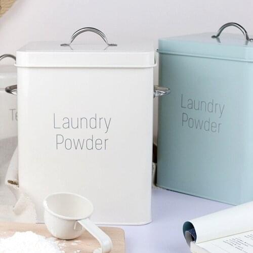 Laundry Powder Box Beautiful Powder Coating Undefined Metal Zinc Laundry Basket Washing Powder Storage Box With Scoop