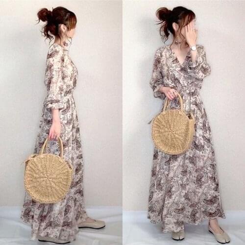 Hot Sell Boho Dress 2021 Women Summer V Neck Floral Print Dresses Summer Japan Style Female Long Maxi Dresses Vestidos Robes