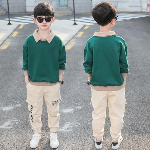 2021 Boys and Girls New Hoodies Childrens Clothing Teenagers Casual Baby Spring and Autumn Top + Pants Cotton Two-piece Suit