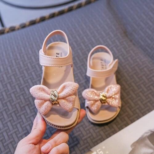 New Summer Girls' Sandals Bow Princess Middle School Childrens Sandals Beach Shoes Baby Casual Childrens Shoes Soft Soles