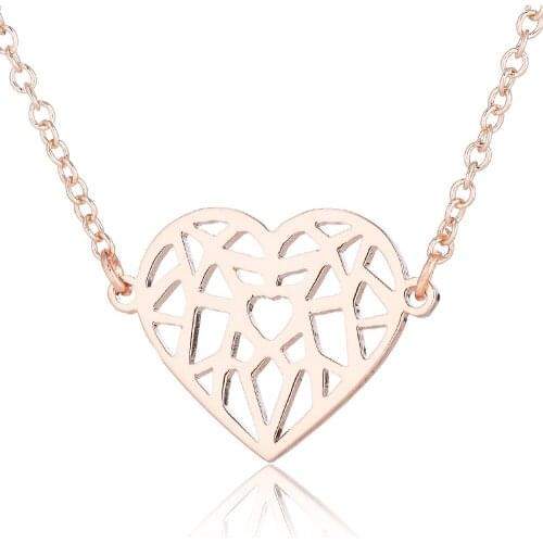 Unique Designed Stainless Steel Origami Heart Pendant Necklace Geometric Charm Jewelry Friendship Gift Collares De Moda 2019