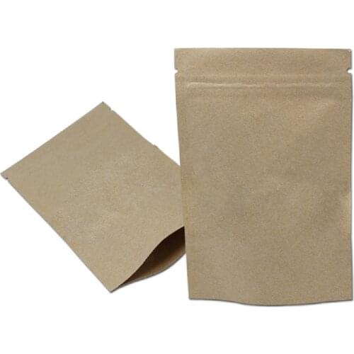 50Pcs/Lot Zip Lock Stand Up Kraft Paper Bag Dustproof Resealable Reusable Doypack Tear Notch Food Snack Coffee Tea Pack Pouches