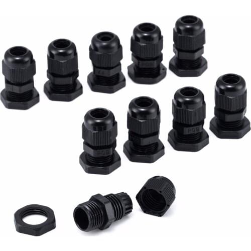 10pcs PG9 Black White Plastic Waterproof Cable Gland Connectors Joints 4-8mm For Machinery Control Boxes Distribution Panels