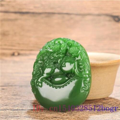 Green Jade Qilin Pendant Jadeite Women Gifts Amulet Chinese Necklace Carved Natural Fashion Jewelry Dragon Charm