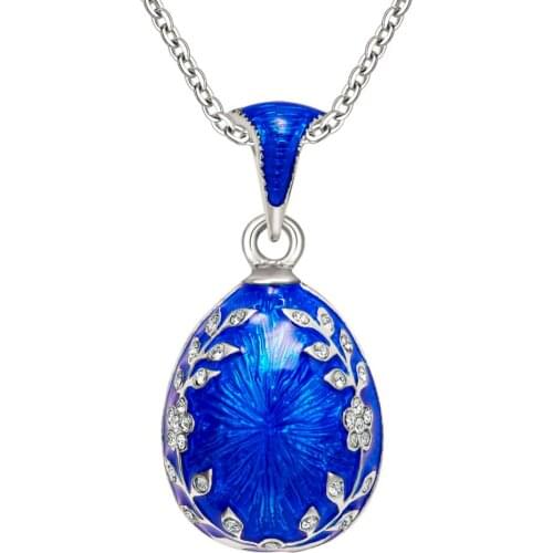 YAFFIL Luxury Necklace Enamel Handmade Russian Crystals Leaves Wreath Vintage Egg Pendant Necklace With Rhinestone Jewelry