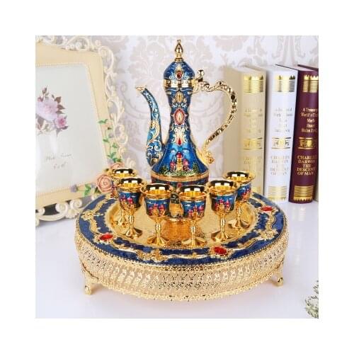 Russian Silver Beige Golden White European antique ceramic glass white pot metal wine glass set furnishings Home Decoration