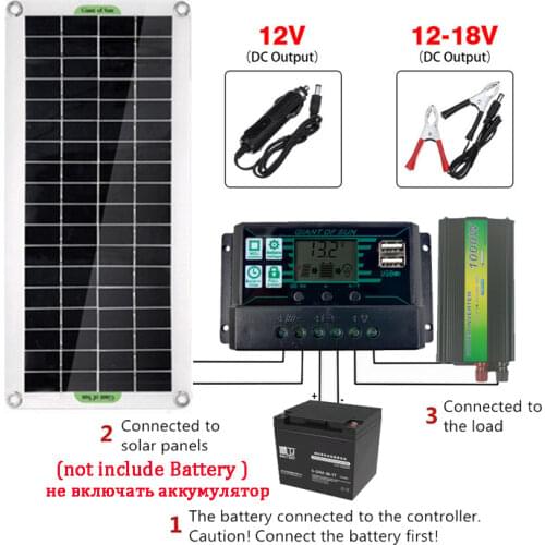 Solar Panel System 18V 30W Solar Panel 2 USB Port 40A/60A Charge Controller 1000W Solar Inverter Kit Complete Power Generation
