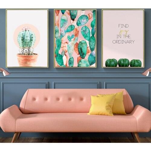 Modern Nordic Cactus Pink Flower poster Plants Canvas Paintings Wall Art Posters canvas HD Prints for Kitchen Living Room Home