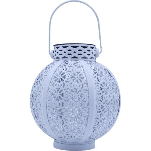 Solar LED Iron Art Hollow Lantern Light Outdoor Decorative Lighting Handheld Hanging Projector Lamp for Garden Yard Pathway