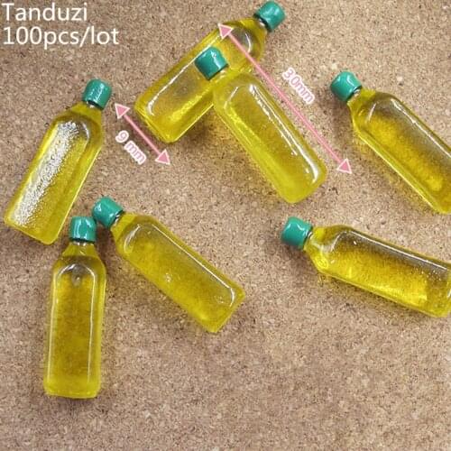 Tanduzi 100pcs Wholesale Kawaii Resin Simulation Food 3D Olive Oil Bottle DIY 1:12 Dollhouse Miniature Decoration Resin Crafts